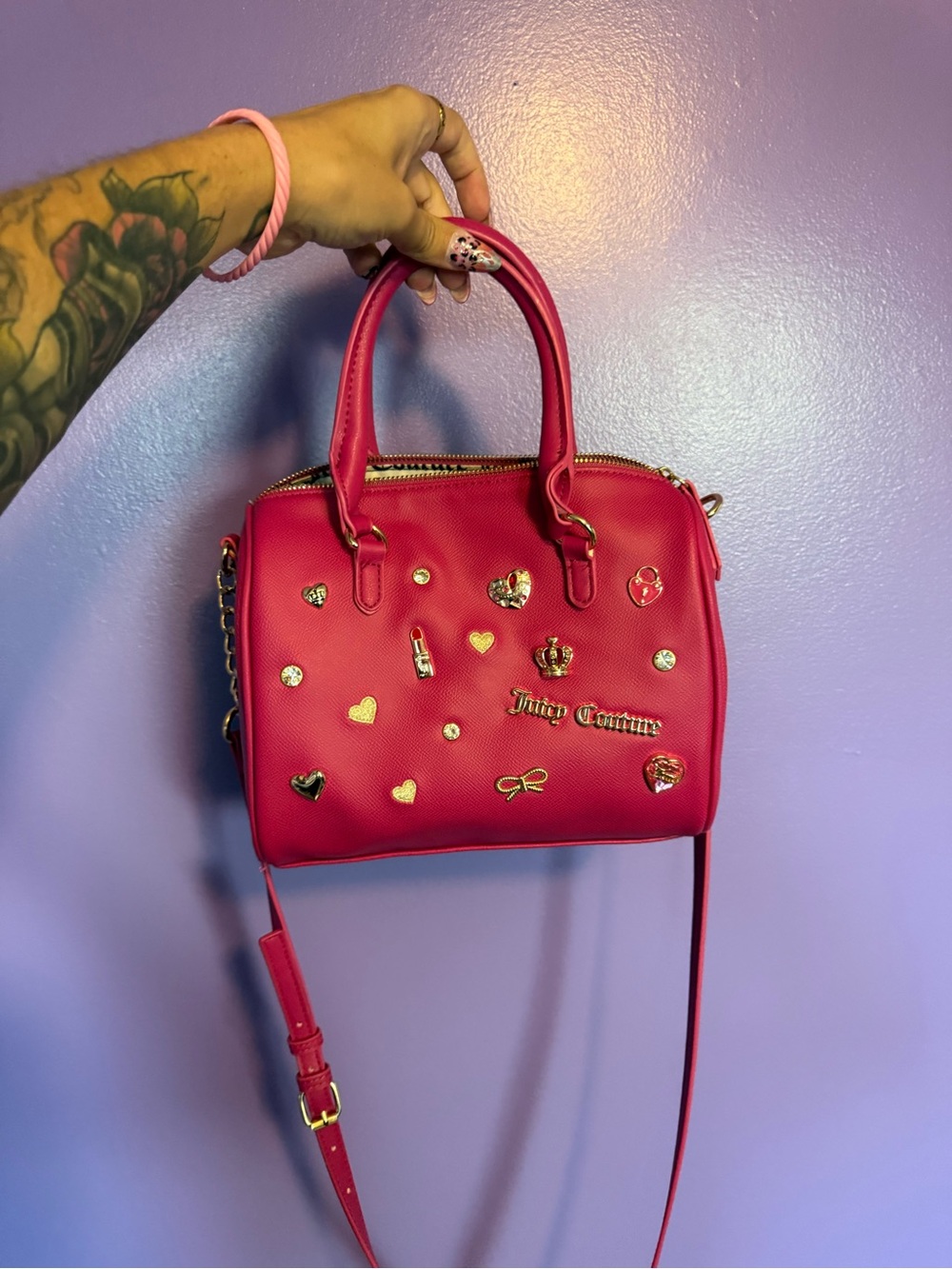 Juicy Couture Hot Pink Studded Satchel with Gold Accents